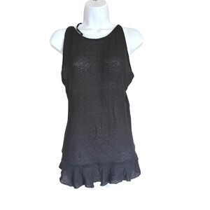 Beach Bunny‎ Annika Dress Black Crochet Tie Shoulder Ruffle Mini Coverup Medium
